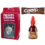 Кофе зерно, соус и злаковый батончик